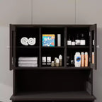 Homy Casa Tall Bathroom Cabinet with Upper Storage Shelves and Dual Tilt-Out Laundry Hampers, Black