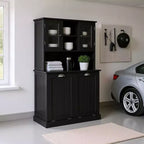 Homy Casa Tall Bathroom Cabinet with Upper Storage Shelves and Dual Tilt-Out Laundry Hampers, Black