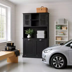 Homy Casa Tall Bathroom Cabinet with Upper Storage Shelves and Dual Tilt-Out Laundry Hampers, Black