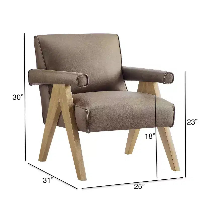 Okak Modern Natural Style Upholstered Armchair with Solid Wood Frame,Reading Leisure Chair for Living Rooms,Relaxation Areas