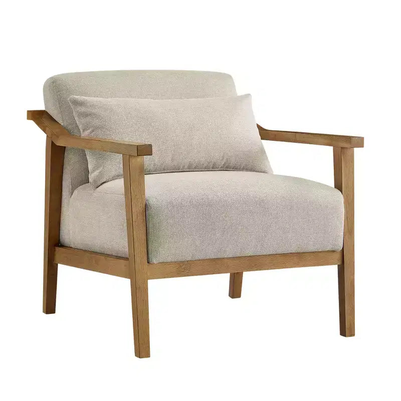 Okak Modern Natural Style Upholstered Armchair with Solid Wood Frame,Reading Leisure Chair for Living Rooms,Relaxation Areas