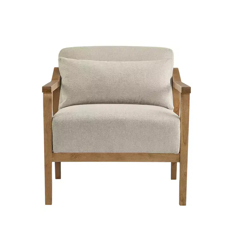 Okak Modern Natural Style Upholstered Armchair with Solid Wood Frame,Reading Leisure Chair for Living Rooms,Relaxation Areas