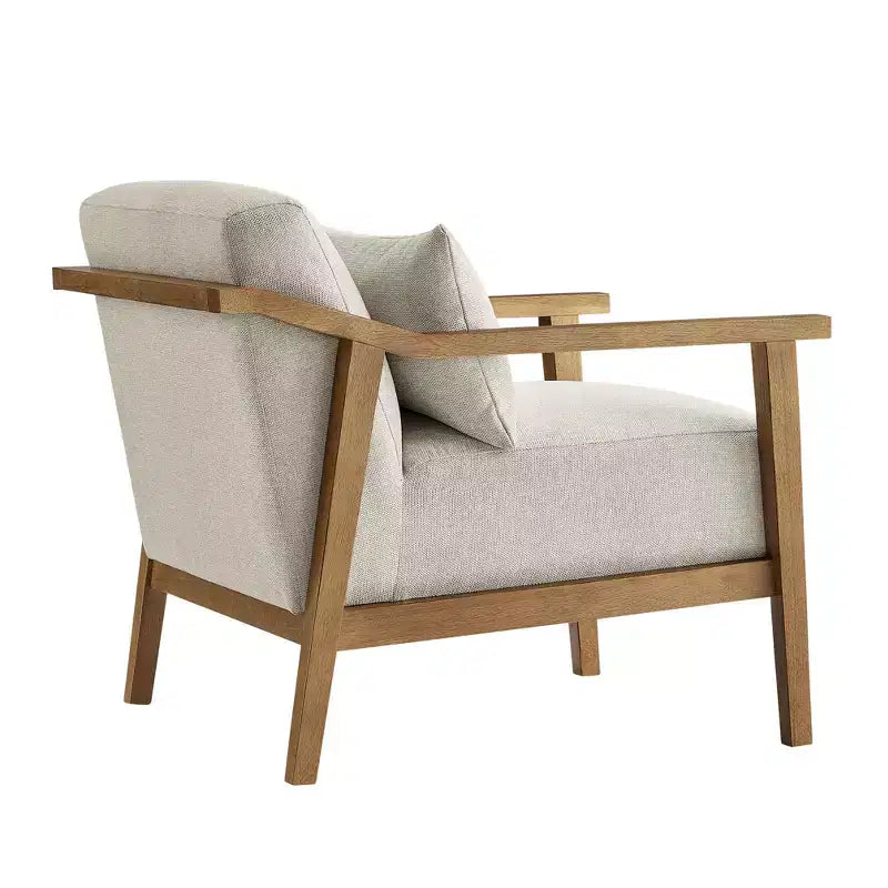 Okak Modern Natural Style Upholstered Armchair with Solid Wood Frame,Reading Leisure Chair for Living Rooms,Relaxation Areas