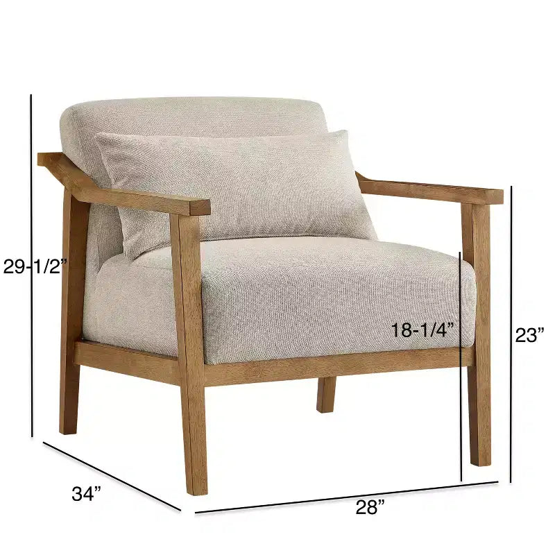 Okak Modern Natural Style Upholstered Armchair with Solid Wood Frame,Reading Leisure Chair for Living Rooms,Relaxation Areas