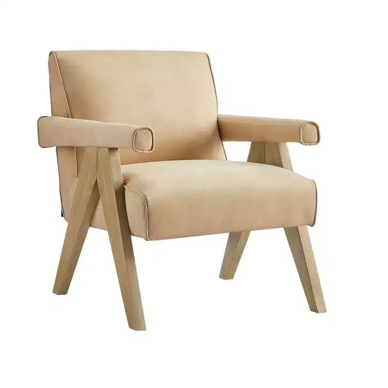 Okak Modern Natural Style Upholstered Armchair with Solid Wood Frame,Reading Leisure Chair for Living Rooms,Relaxation Areas