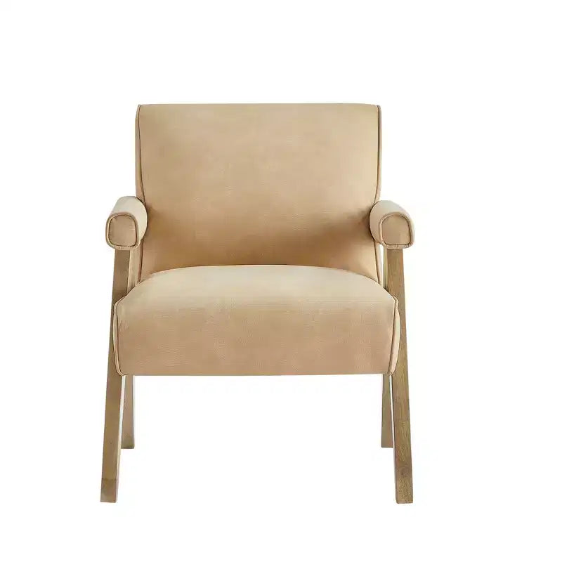 Okak Modern Natural Style Upholstered Armchair with Solid Wood Frame,Reading Leisure Chair for Living Rooms,Relaxation Areas