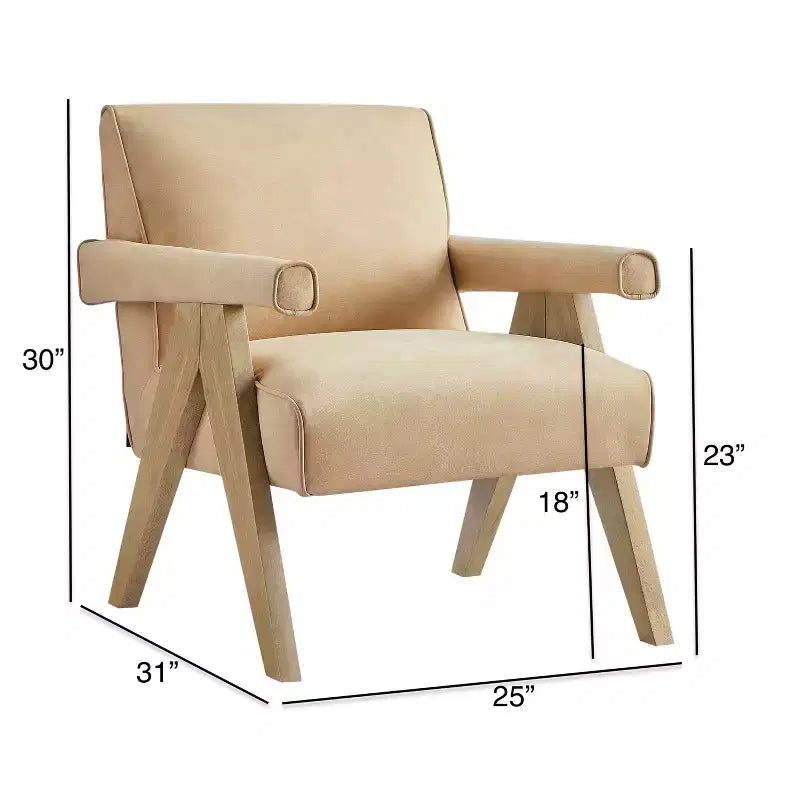 Okak Modern Natural Style Upholstered Armchair with Solid Wood Frame,Reading Leisure Chair for Living Rooms,Relaxation Areas