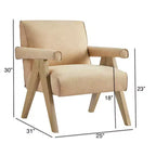 Okak Modern Natural Style Upholstered Armchair with Solid Wood Frame,Reading Leisure Chair for Living Rooms,Relaxation Areas