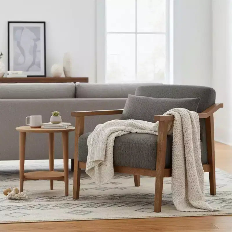 Okak Modern Natural Style Upholstered Armchair with Solid Wood Frame,Reading Leisure Chair for Living Rooms,Relaxation Areas