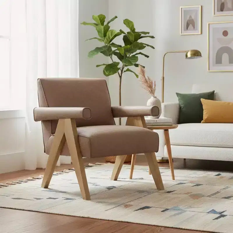 Okak Modern Natural Style Upholstered Armchair with Solid Wood Frame,Reading Leisure Chair for Living Rooms,Relaxation Areas