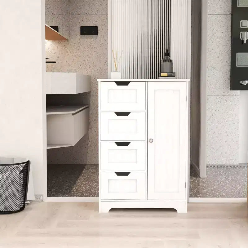 GDFStudio Cass Modern Manufactured Wood Bathroom Storage Cabinet with 4 Drawers and 1 Door