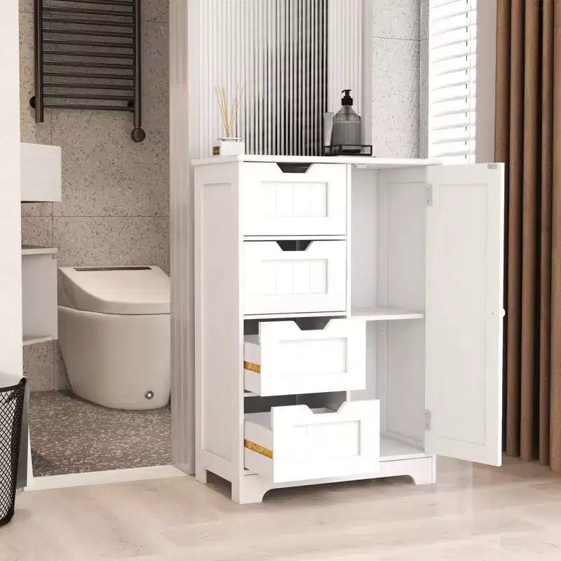 GDFStudio Cass Modern Manufactured Wood Bathroom Storage Cabinet with 4 Drawers and 1 Door