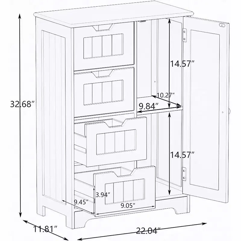 GDFStudio Cass Modern Manufactured Wood Bathroom Storage Cabinet with 4 Drawers and 1 Door