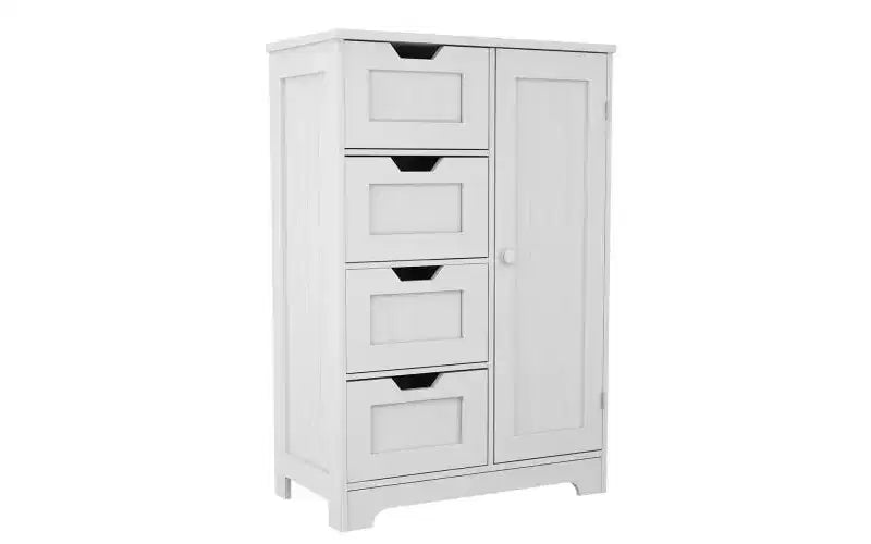 GDFStudio Cass Modern Manufactured Wood Bathroom Storage Cabinet with 4 Drawers and 1 Door