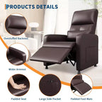 Power Lift Recliner Chair, Overstuffed PU Leather Single Sofa with Tall Back & 2 Side Pockets, Adjustable Home Theater Seating for Living Room
