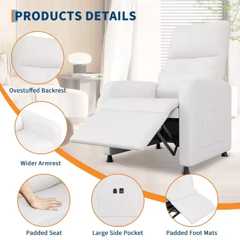 Power Lift Recliner Chair, Overstuffed PU Leather Single Sofa with Tall Back & 2 Side Pockets, Adjustable Home Theater Seating for Living Room