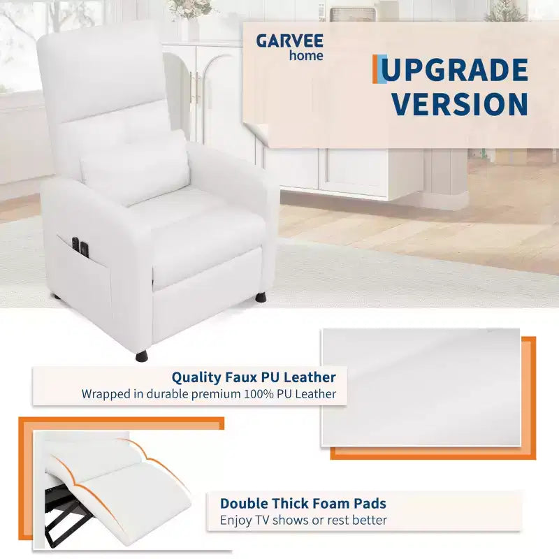 Power Lift Recliner Chair, Overstuffed PU Leather Single Sofa with Tall Back & 2 Side Pockets, Adjustable Home Theater Seating for Living Room