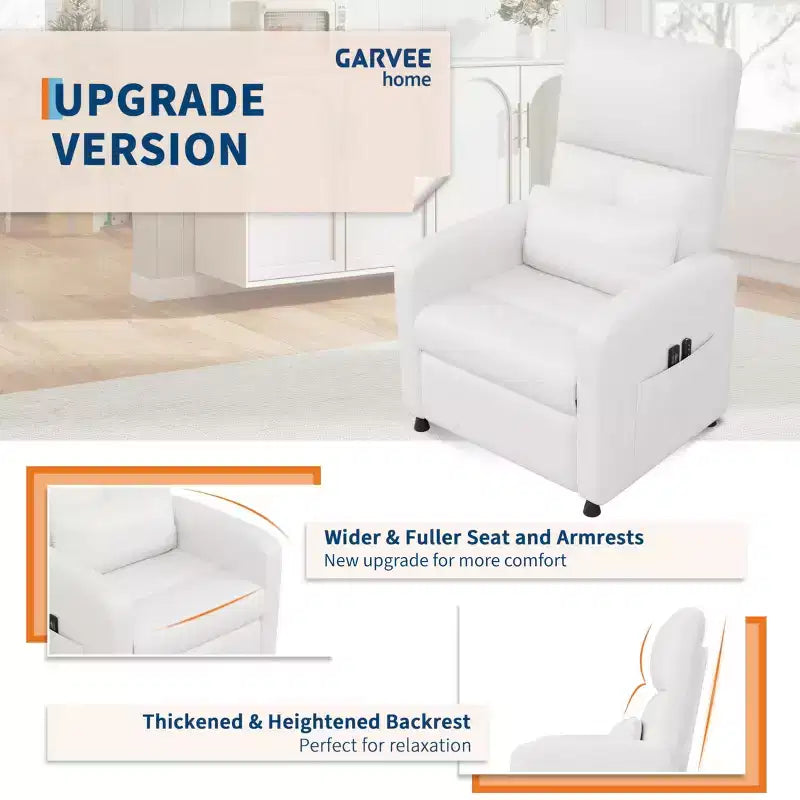 Power Lift Recliner Chair, Overstuffed PU Leather Single Sofa with Tall Back & 2 Side Pockets, Adjustable Home Theater Seating for Living Room
