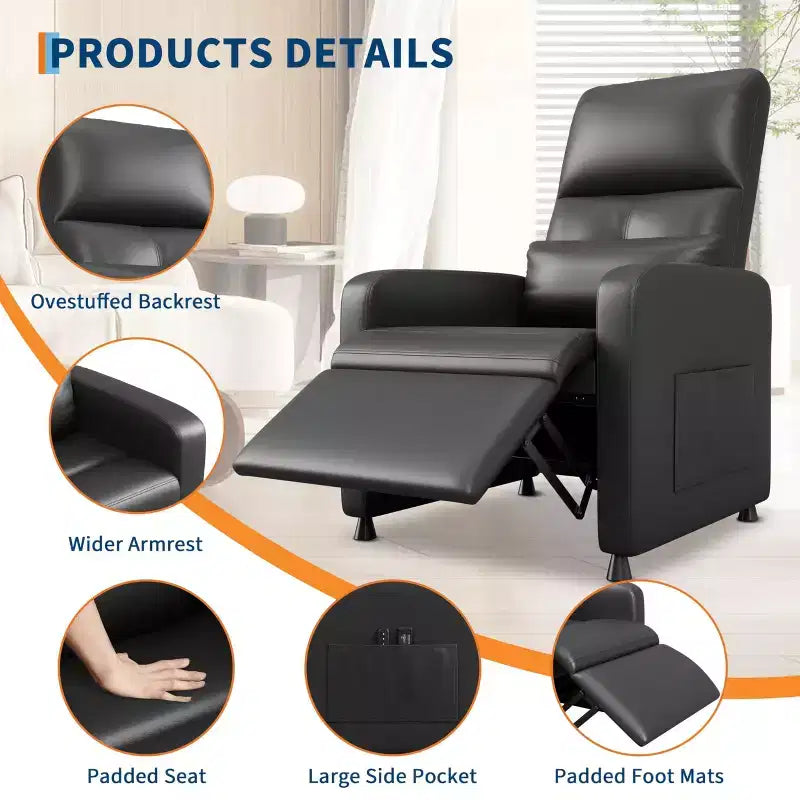 Power Lift Recliner Chair, Overstuffed PU Leather Single Sofa with Tall Back & 2 Side Pockets, Adjustable Home Theater Seating for Living Room
