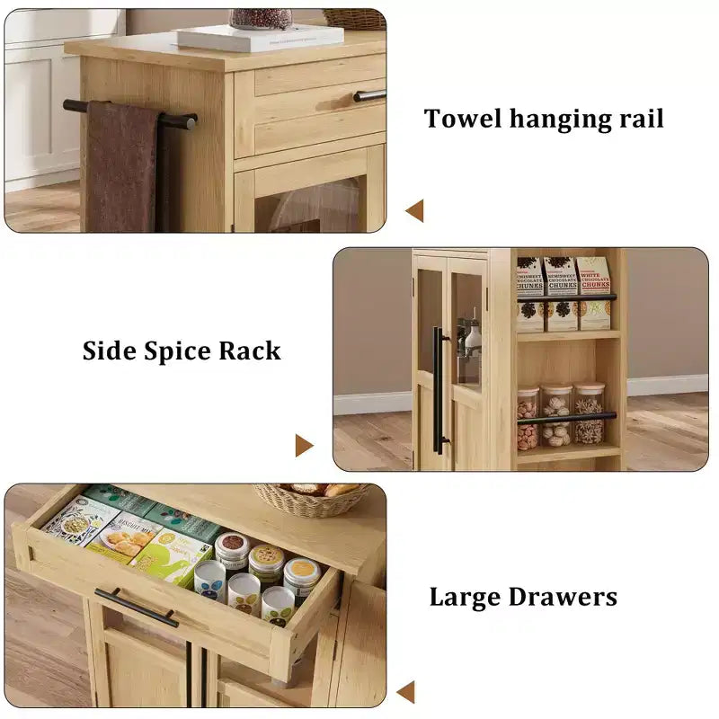 30-Inch Kitchen Island, Mobile Kitchen Cart with Storage Shelves & Cabinet, Stainless Steel Top, Rolling Kitchen Island for Small Spaces