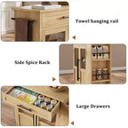 30-Inch Kitchen Island, Mobile Kitchen Cart with Storage Shelves & Cabinet, Stainless Steel Top, Rolling Kitchen Island for Small Spaces