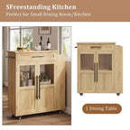 30-Inch Kitchen Island, Mobile Kitchen Cart with Storage Shelves & Cabinet, Stainless Steel Top, Rolling Kitchen Island for Small Spaces