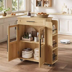 30-Inch Kitchen Island, Mobile Kitchen Cart with Storage Shelves & Cabinet, Stainless Steel Top, Rolling Kitchen Island for Small Spaces