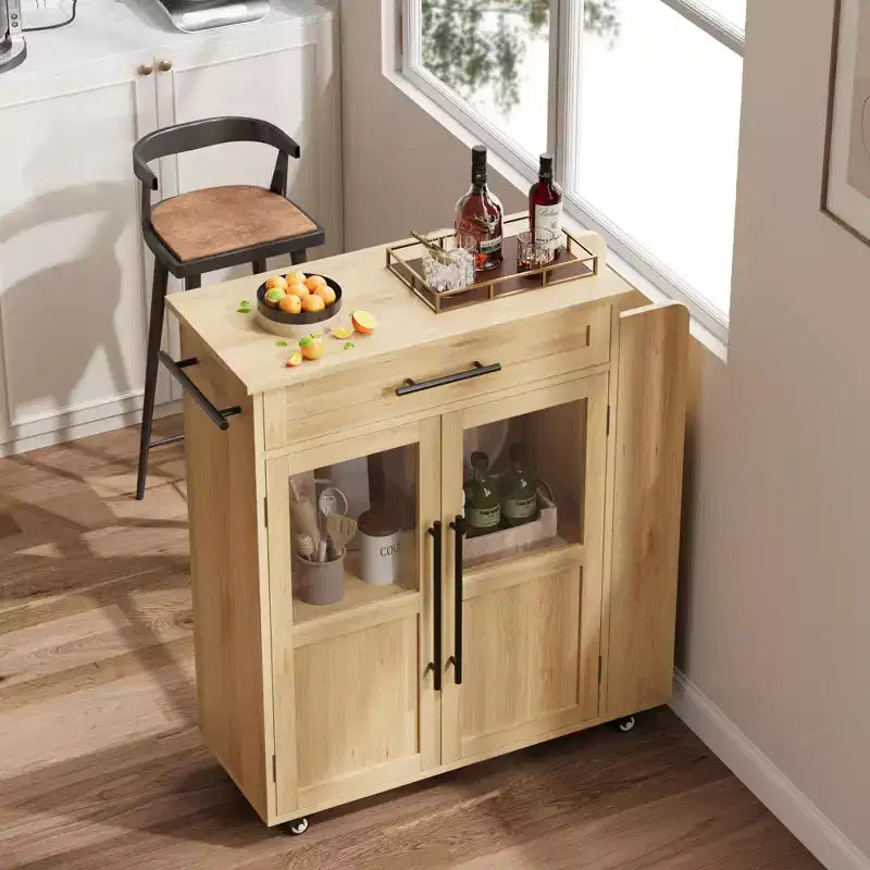 30-Inch Kitchen Island, Mobile Kitchen Cart with Storage Shelves & Cabinet, Stainless Steel Top, Rolling Kitchen Island for Small Spaces