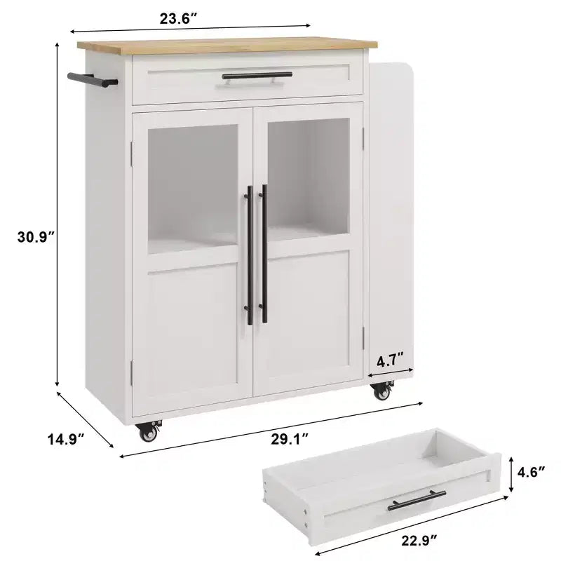 30-Inch Kitchen Island, Mobile Kitchen Cart with Storage Shelves & Cabinet, Stainless Steel Top, Rolling Kitchen Island for Small Spaces