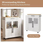 30-Inch Kitchen Island, Mobile Kitchen Cart with Storage Shelves & Cabinet, Stainless Steel Top, Rolling Kitchen Island for Small Spaces