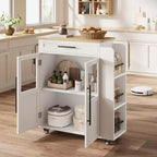 30-Inch Kitchen Island, Mobile Kitchen Cart with Storage Shelves & Cabinet, Stainless Steel Top, Rolling Kitchen Island for Small Spaces
