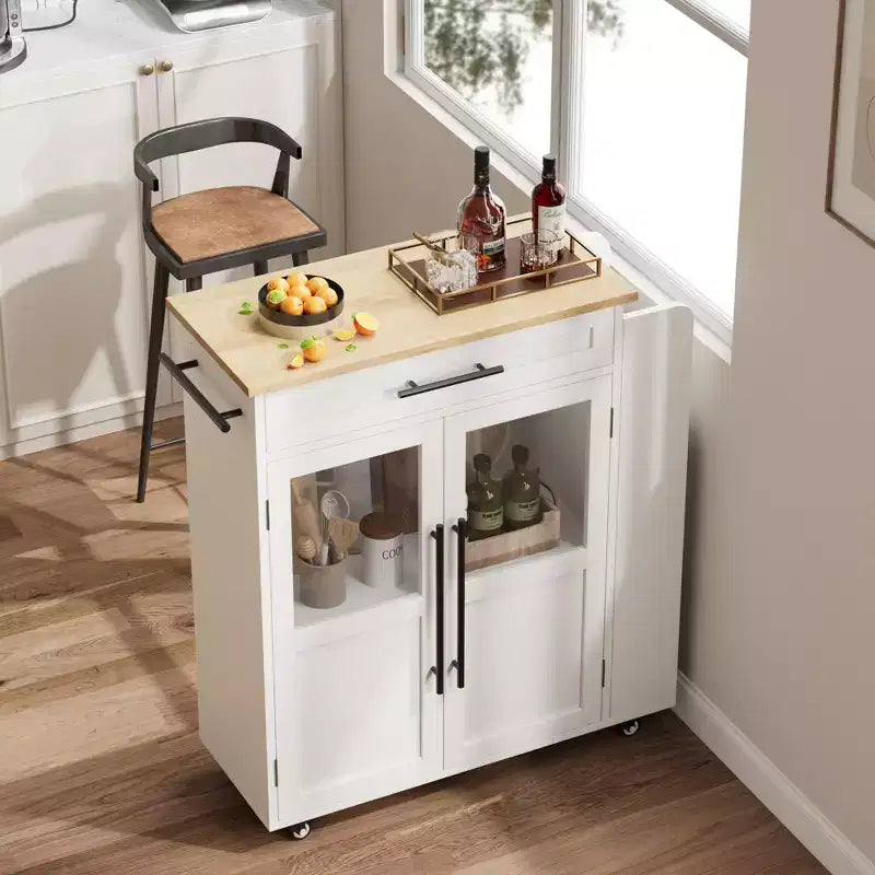 30-Inch Kitchen Island, Mobile Kitchen Cart with Storage Shelves & Cabinet, Stainless Steel Top, Rolling Kitchen Island for Small Spaces