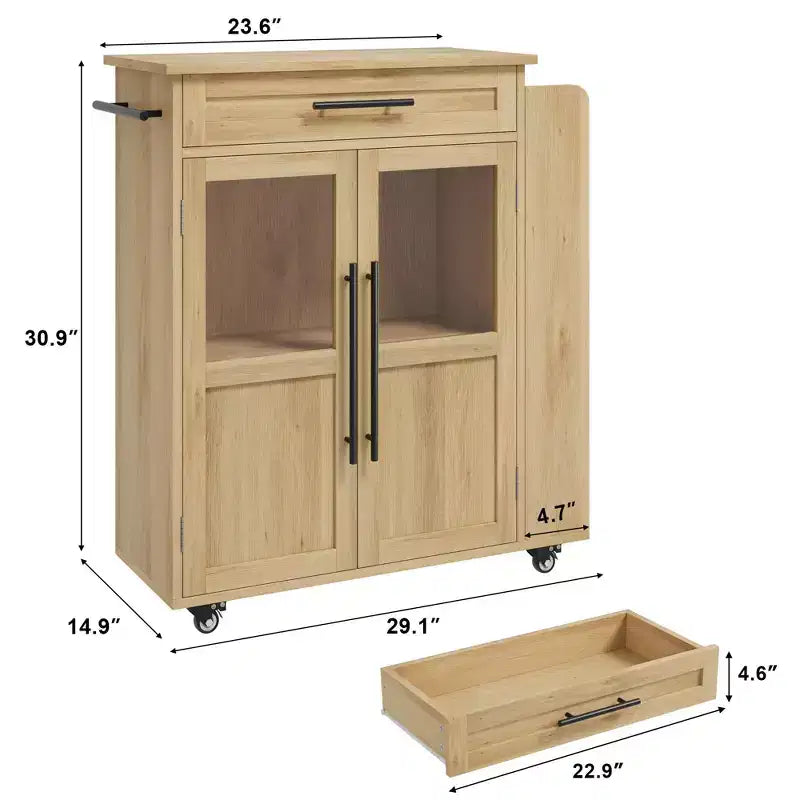 30-Inch Kitchen Island, Mobile Kitchen Cart with Storage Shelves & Cabinet, Stainless Steel Top, Rolling Kitchen Island for Small Spaces