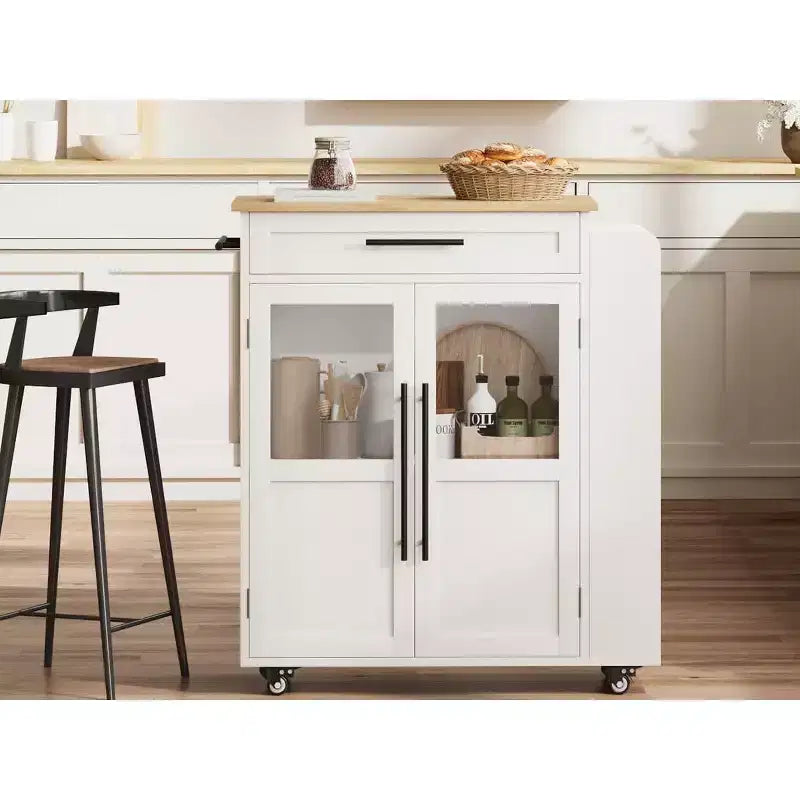 30-Inch Kitchen Island, Mobile Kitchen Cart with Storage Shelves & Cabinet, Stainless Steel Top, Rolling Kitchen Island for Small Spaces