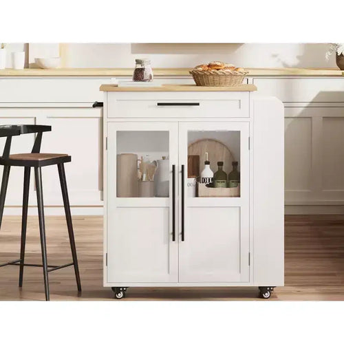 30-Inch Kitchen Island, Mobile Kitchen Cart with Storage Shelves & Cabinet, Stainless Steel Top, Rolling Kitchen Island for Small Spaces