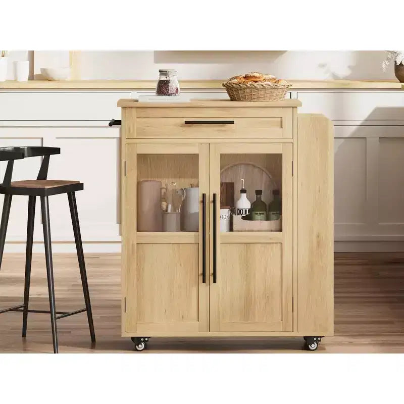 30-Inch Kitchen Island, Mobile Kitchen Cart with Storage Shelves & Cabinet, Stainless Steel Top, Rolling Kitchen Island for Small Spaces