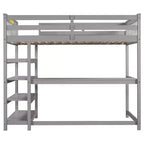 Okak 79.7IN Twin Size Loft Bed with L-Shape Desk, Twin Bed with Safety Guardrails and Storage Shelves, Loft Bed With Stairs for Bedroom