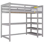 Okak 79.7IN Twin Size Loft Bed with L-Shape Desk, Twin Bed with Safety Guardrails and Storage Shelves, Loft Bed With Stairs for Bedroom