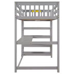 Okak 79.7IN Twin Size Loft Bed with L-Shape Desk, Twin Bed with Safety Guardrails and Storage Shelves, Loft Bed With Stairs for Bedroom