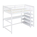 Okak 79.7IN Twin Size Loft Bed with L-Shape Desk, Twin Bed with Safety Guardrails and Storage Shelves, Loft Bed With Stairs for Bedroom