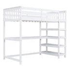 Okak 79.7IN Twin Size Loft Bed with L-Shape Desk, Twin Bed with Safety Guardrails and Storage Shelves, Loft Bed With Stairs for Bedroom