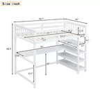 Okak 79.7IN Twin Size Loft Bed with L-Shape Desk, Twin Bed with Safety Guardrails and Storage Shelves, Loft Bed With Stairs for Bedroom
