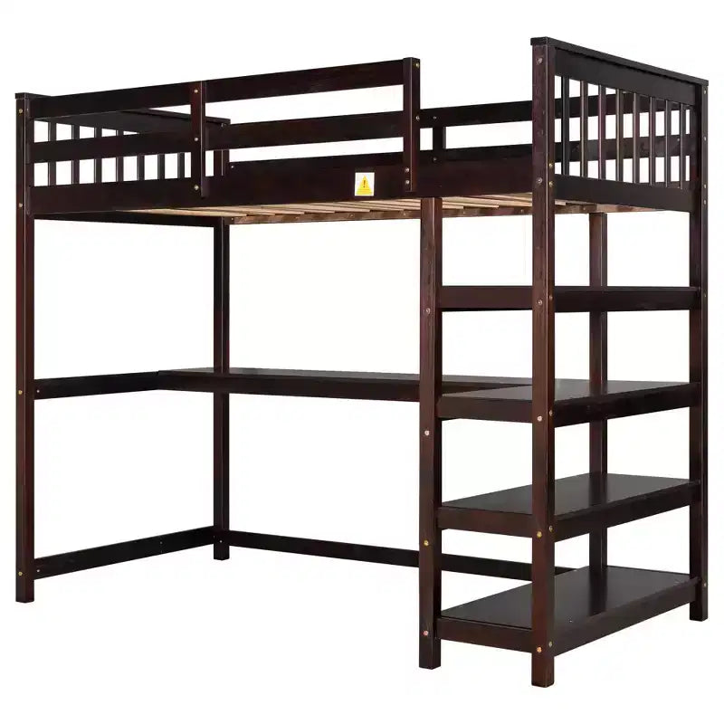 Okak 79.7IN Twin Size Loft Bed with L-Shape Desk, Twin Bed with Safety Guardrails and Storage Shelves, Loft Bed With Stairs for Bedroom