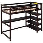Okak 79.7IN Twin Size Loft Bed with L-Shape Desk, Twin Bed with Safety Guardrails and Storage Shelves, Loft Bed With Stairs for Bedroom
