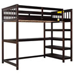 Okak 79.7IN Twin Size Loft Bed with L-Shape Desk, Twin Bed with Safety Guardrails and Storage Shelves, Loft Bed With Stairs for Bedroom