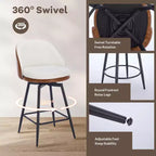 Swivel Bar Stools Set of 2, Counter Bar Chairs with Back and Metal Legs, Upholstered Barstools for Kitchen Island, Dining Room