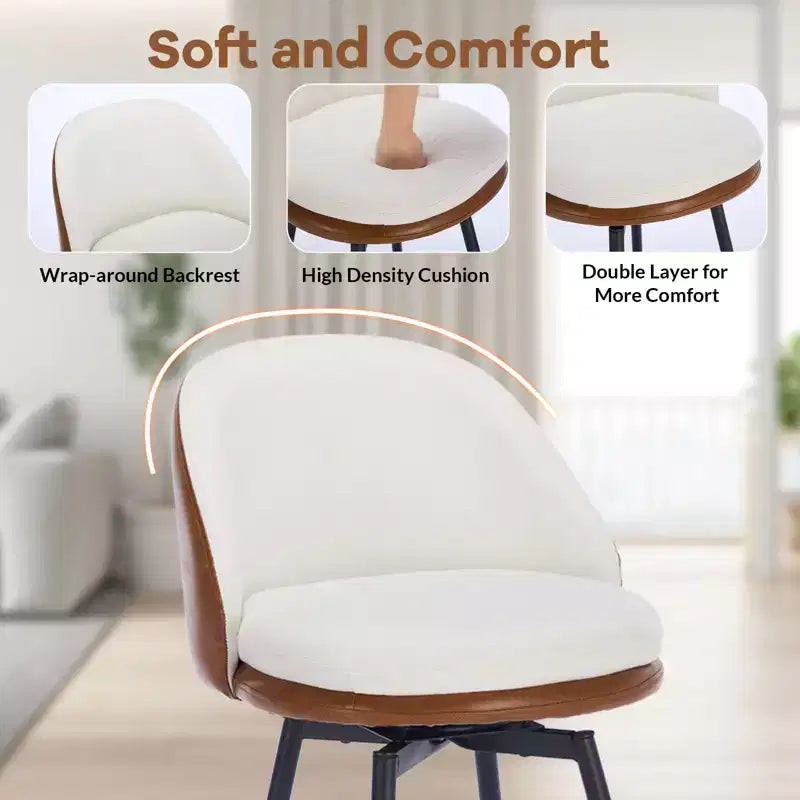 Swivel Bar Stools Set of 2, Counter Bar Chairs with Back and Metal Legs, Upholstered Barstools for Kitchen Island, Dining Room