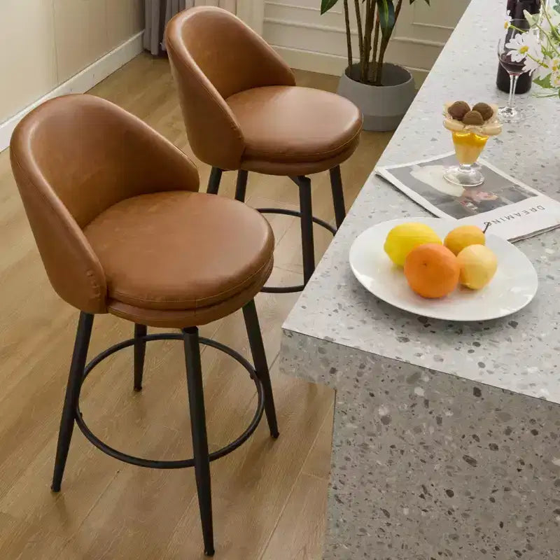 Swivel Bar Stools Set of 2, Counter Bar Chairs with Back and Metal Legs, Upholstered Barstools for Kitchen Island, Dining Room