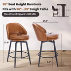 Swivel Bar Stools Set of 2, Counter Bar Chairs with Back and Metal Legs, Upholstered Barstools for Kitchen Island, Dining Room