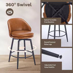 Swivel Bar Stools Set of 2, Counter Bar Chairs with Back and Metal Legs, Upholstered Barstools for Kitchen Island, Dining Room